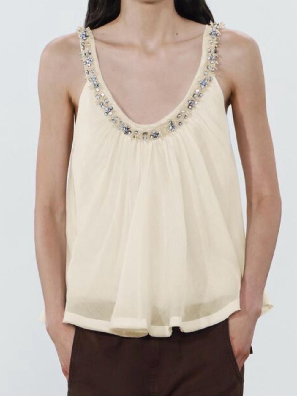Zara Cream Embellished Tulle Top